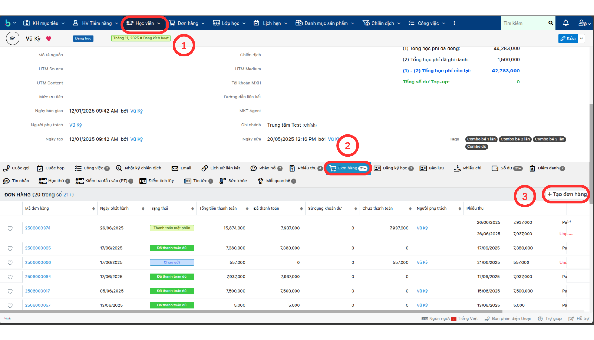Bước 1 tạo đơn hàng