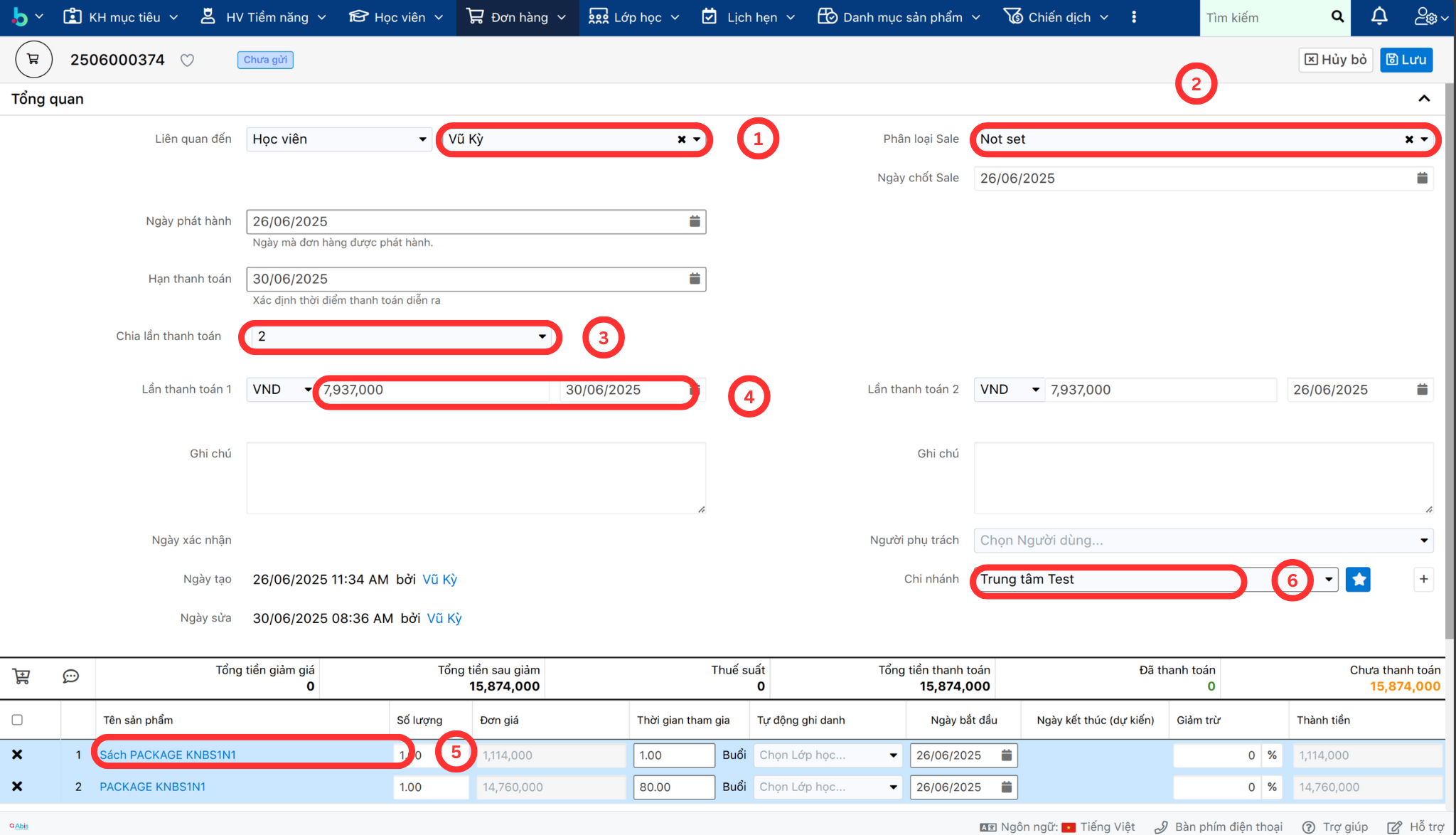 Bước 2 tạo đơn hàng 1