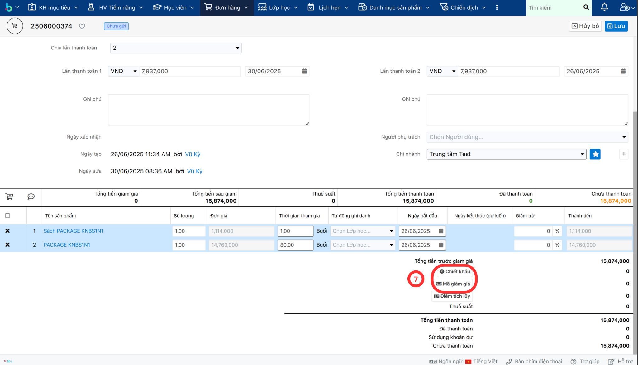 Bước 2 tạo đơn hàng 2