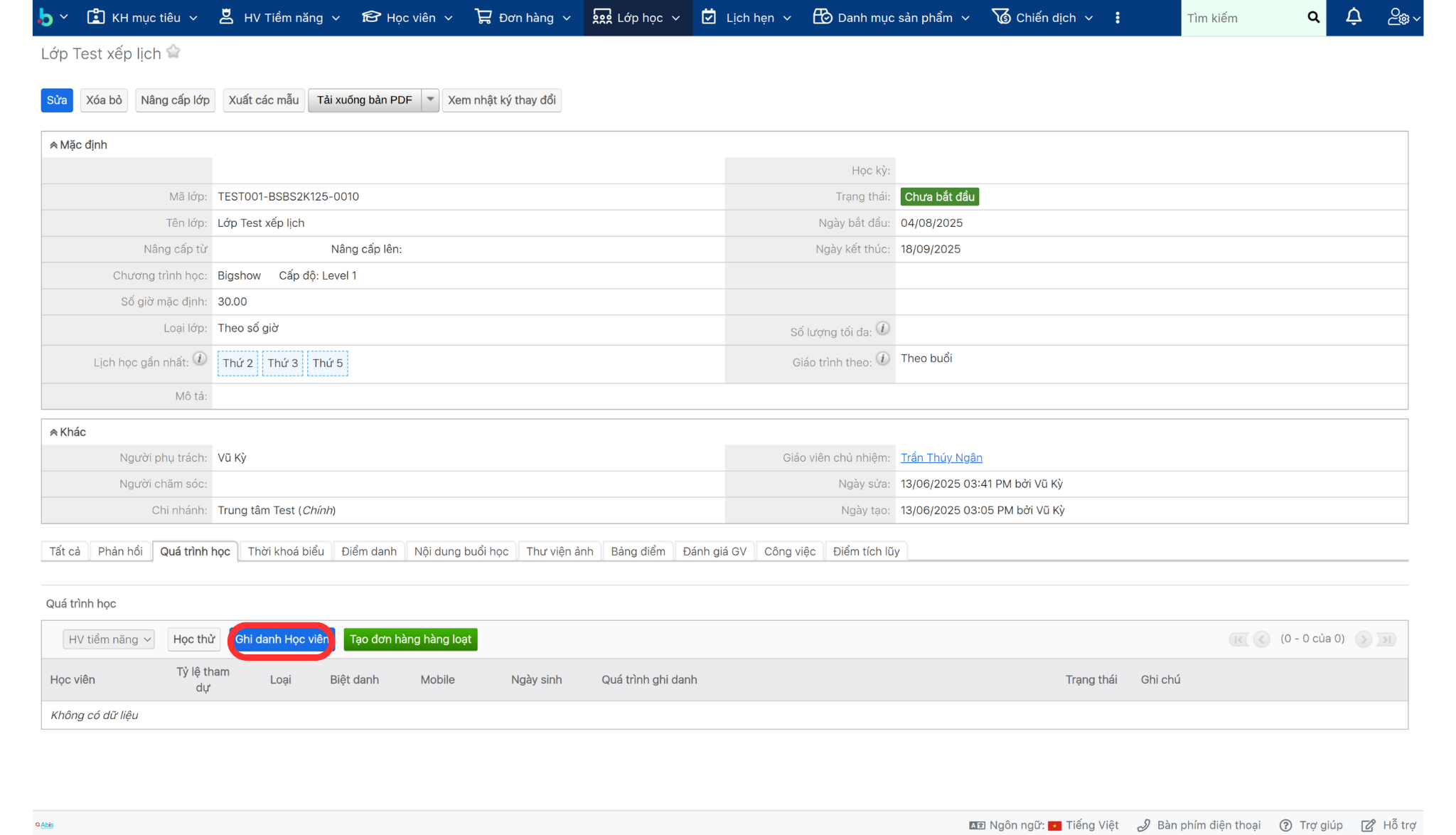 Bước 2 ghi danh Học viên