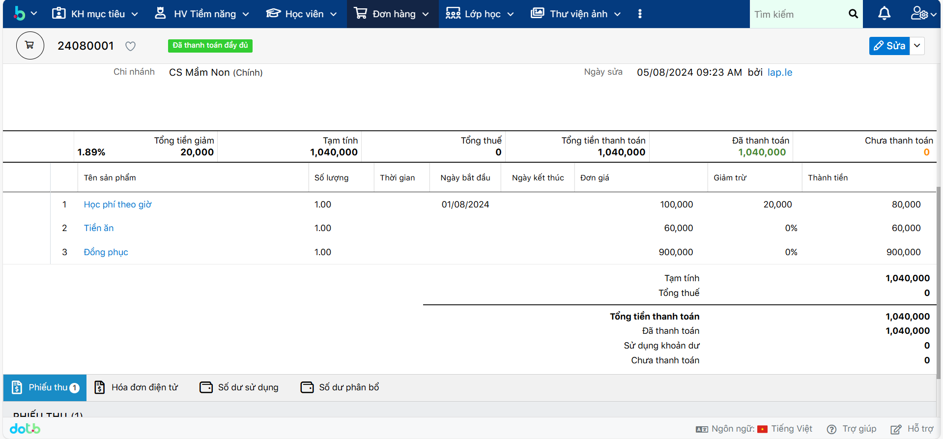 Bước 4 thu tiền mặt