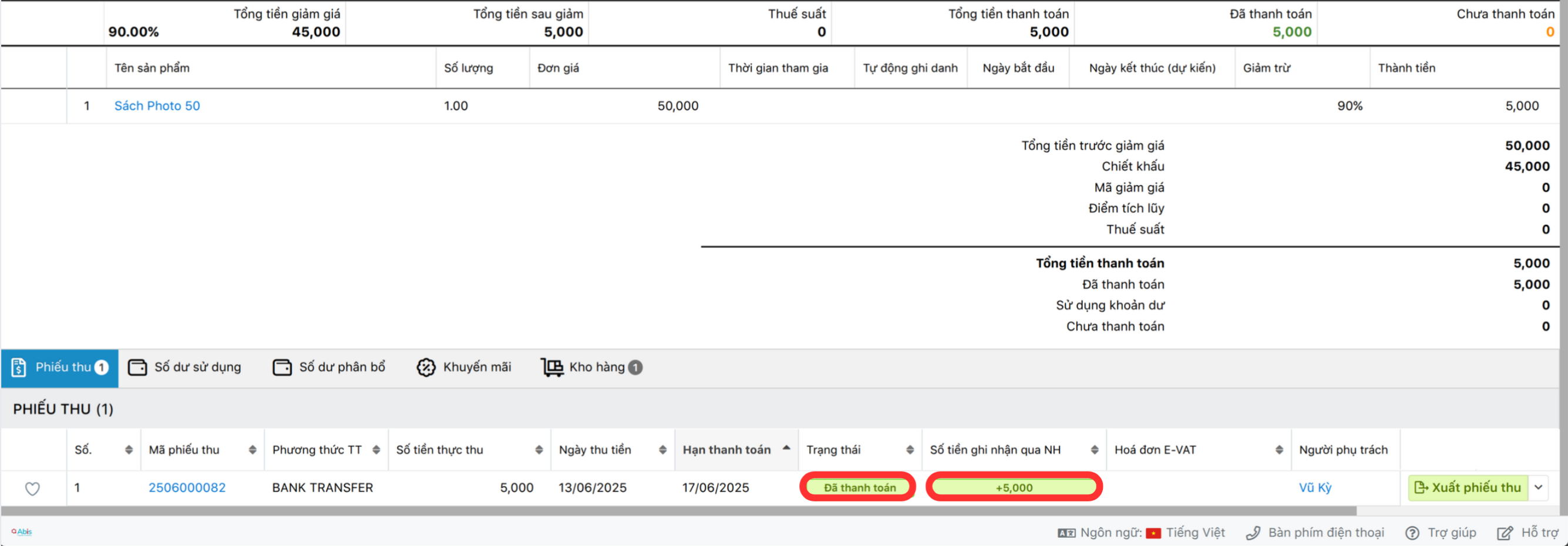 Bước 3 thu tiền chuyển khoản