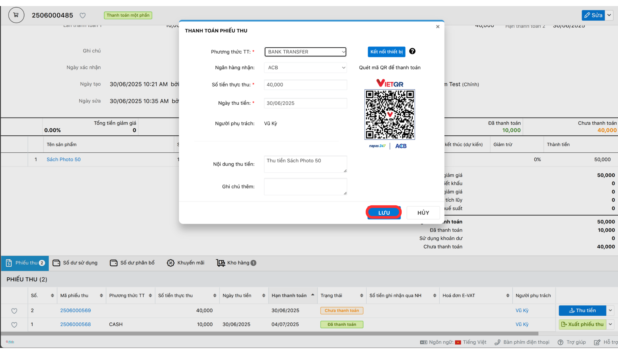 Trường hợp 1 kiểm tra trạng thái đối soát