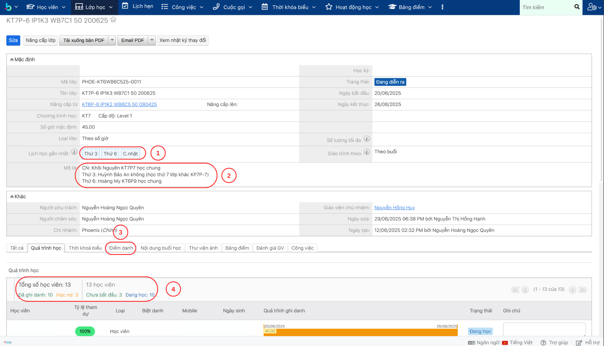 Bước 2 điểm danh lớp học