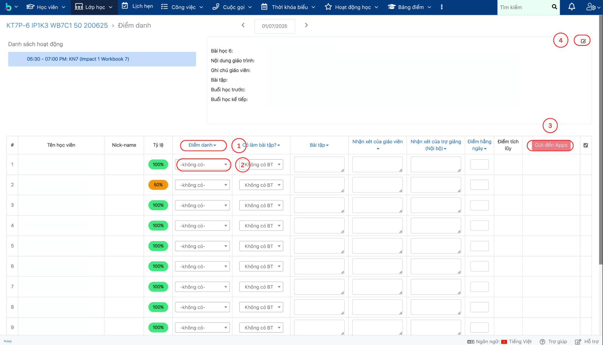 Bước 4 điểm danh lớp học