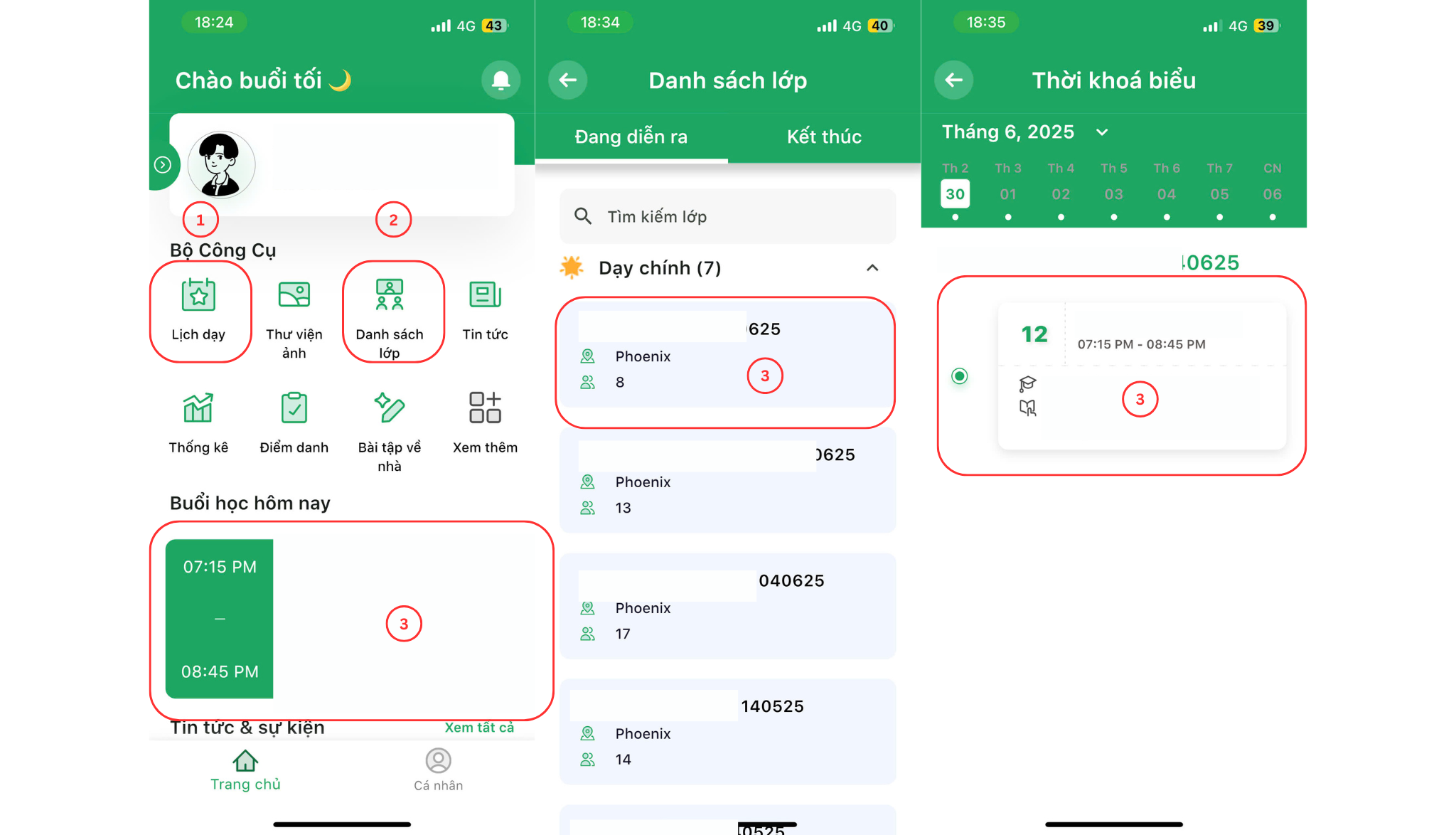 Bước 1 điểm danh lớp học qua App