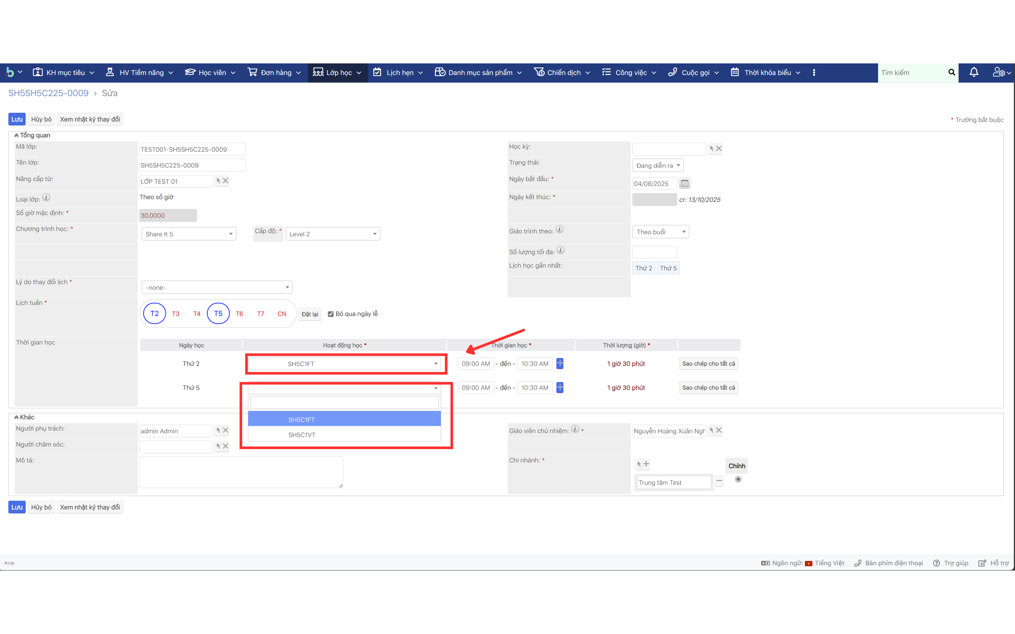 Bước 4 cập nhật chương trình học