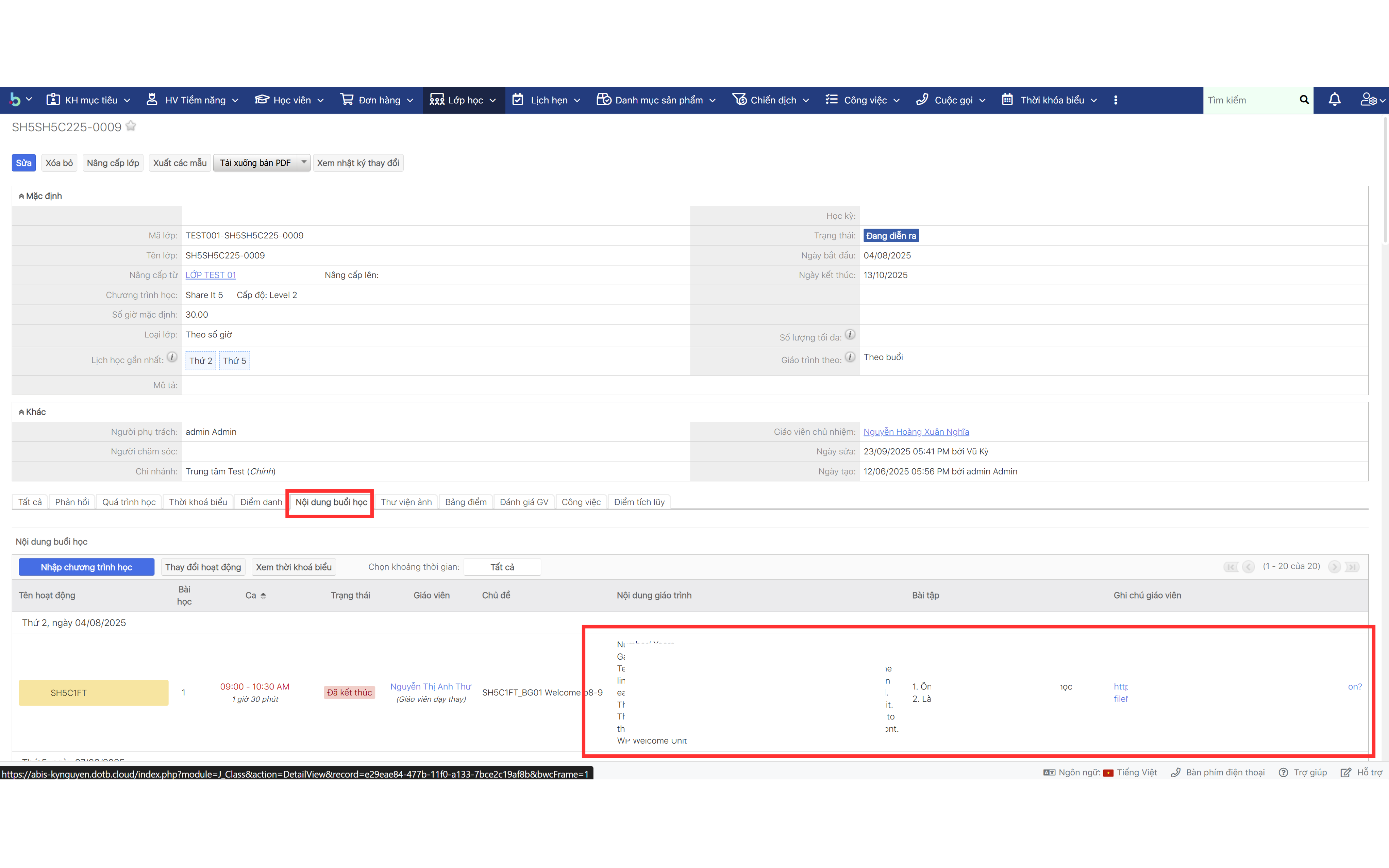 Bước 7 cập nhật chương trình học