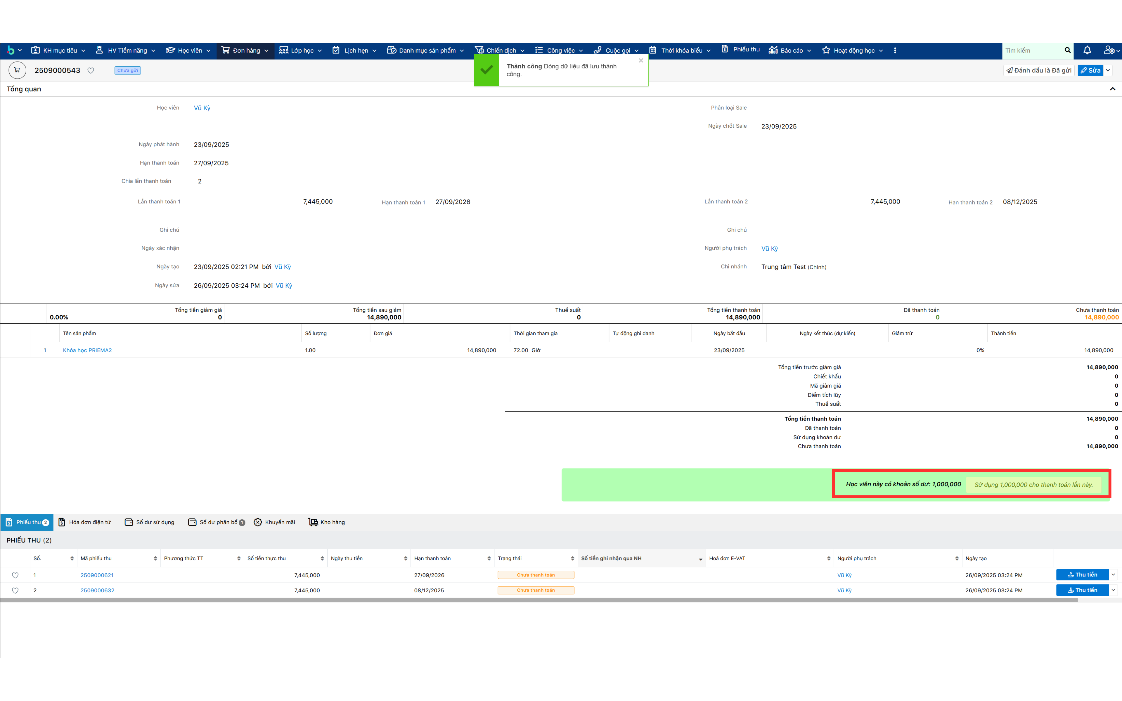 Bước 2 sử dụng số dư cấn trừ