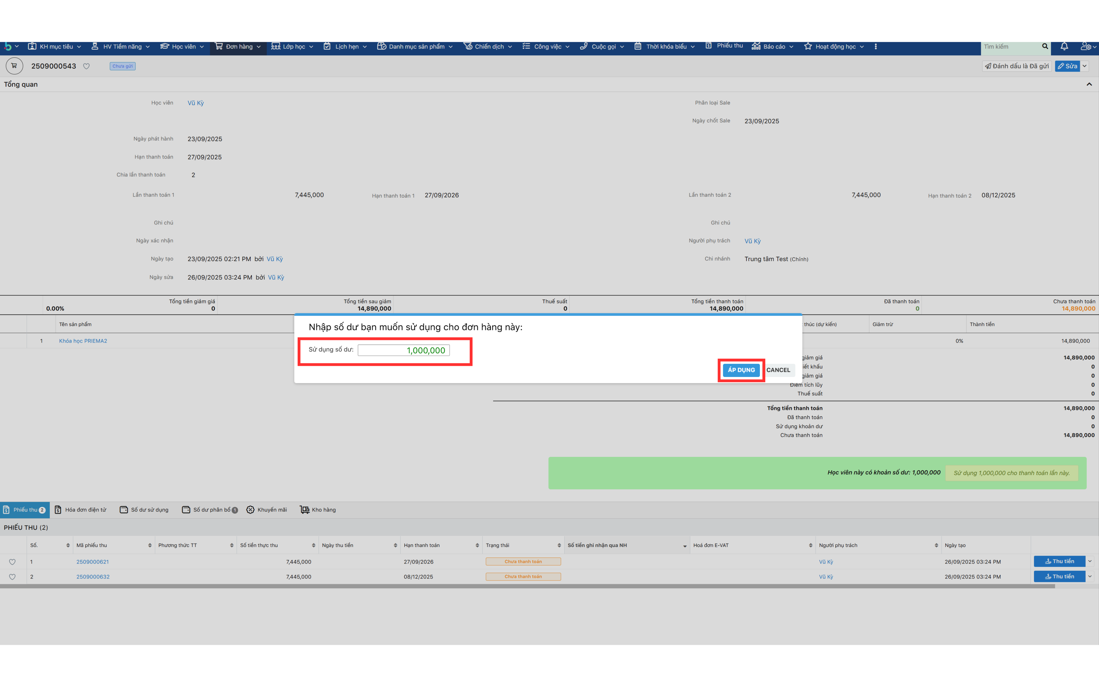 Bước 3 sử dụng số dư cấn trừ